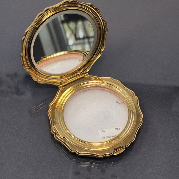 Vtg 50s Stratton Powder Compact Mirror Marbled Jade Green Gold Tone Made England - Picture 5 of 16